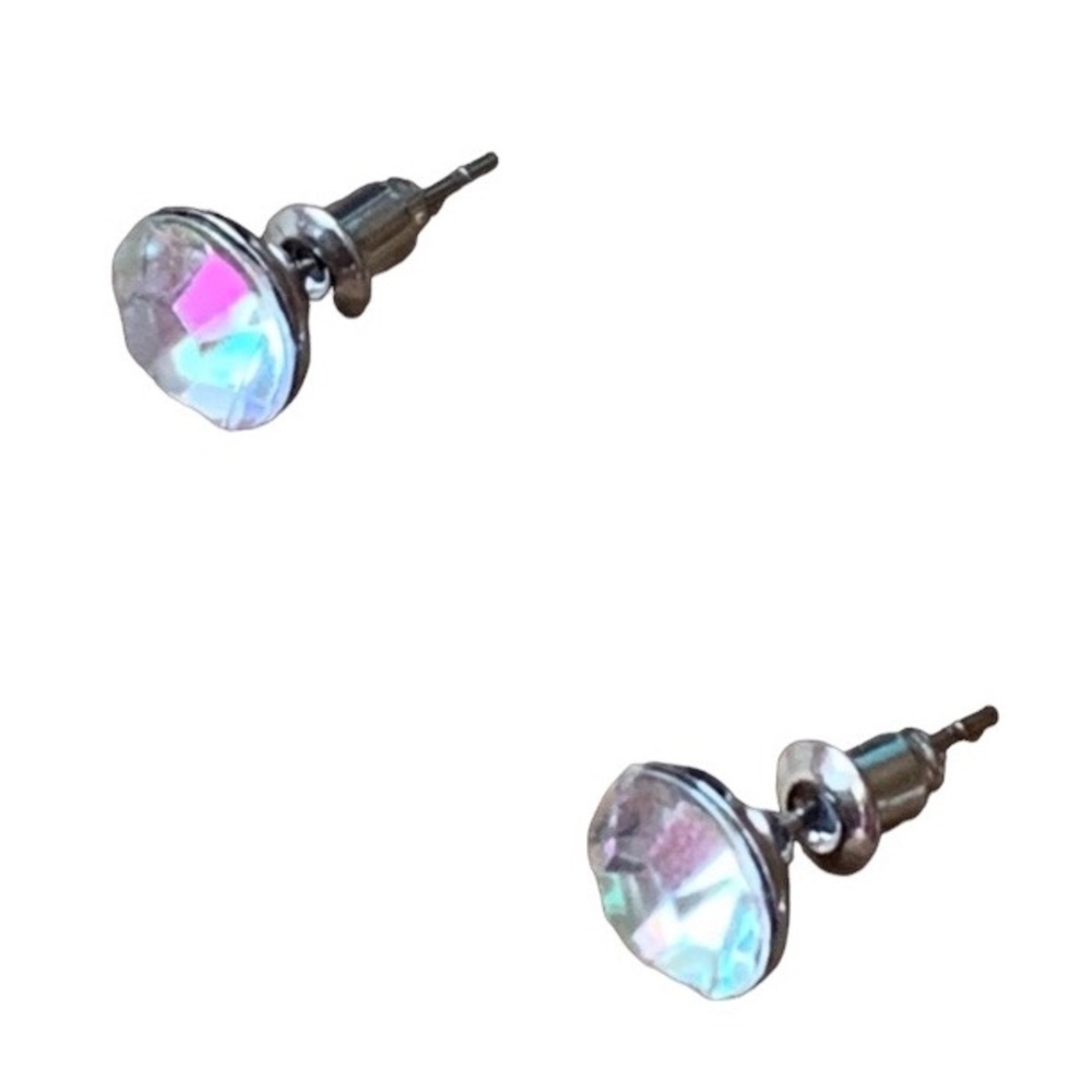 Vintage Clear Crystal Stud Post Pierced Earrings Colors Silver Plated Jewelry